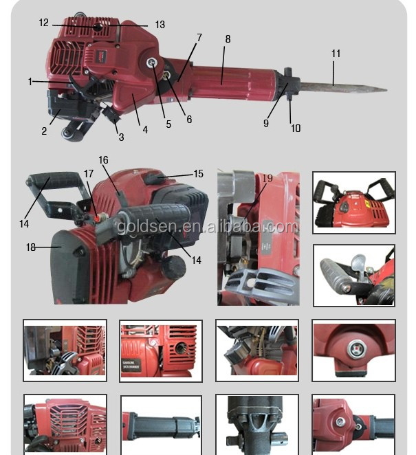 １７００w2.4hp52ccガソリンジャックハンマーハンドヘルドポータブルガスパワードロータリーハンマー問屋・仕入れ・卸・卸売り