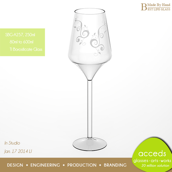 Custom Hand Blow Fancy Decals Red Wine Glass