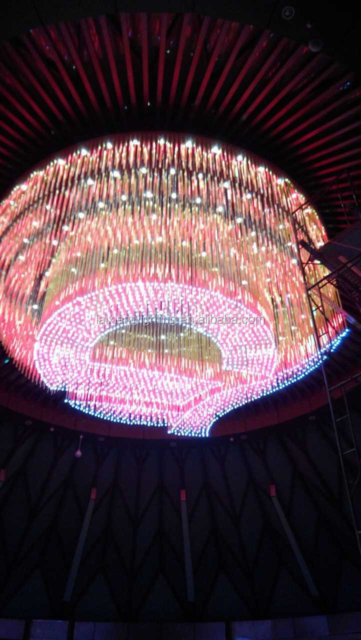 中山led照明2015熱い人気のレストラン壁装飾ライト木材光ファイバーカーテンの光天井のシャンデリア