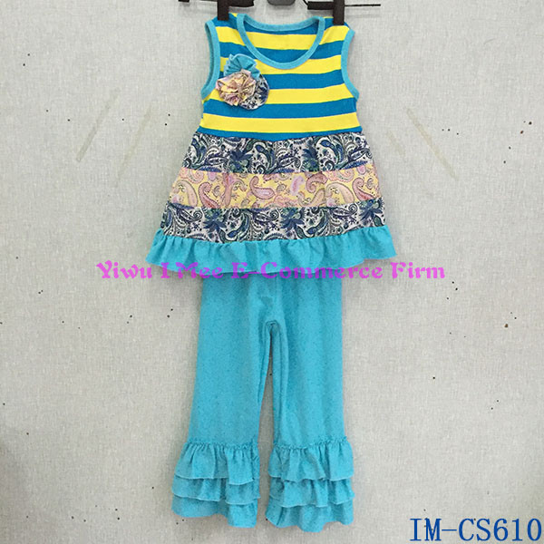 リメイクマスタードパイ衣類セットノースリーブのドレス女の子のためのカスタムデザインの赤ん坊の服装でim-cs610フラワーフリルパンツ仕入れ・メーカー・工場