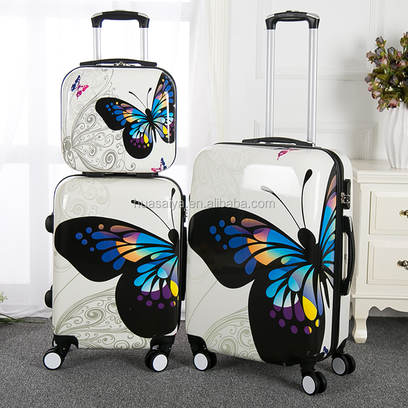 新しいデザインpc2015美しい蝶写真付きトロリー荷物仕入れ・メーカー・工場