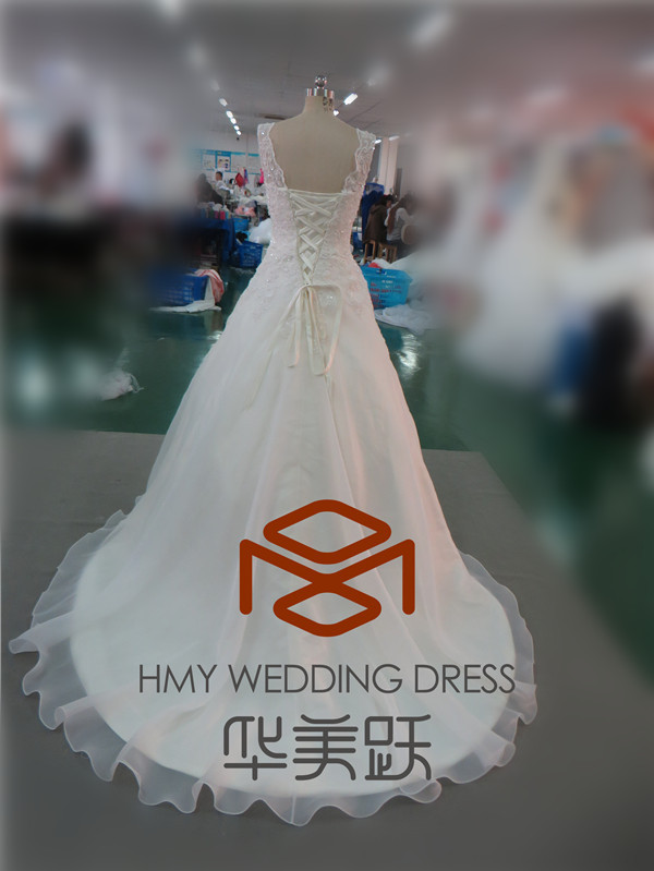 華やかなビーズのアップリケレーストップhmy-e0081vestidosド婚約者のレース- アップバックa- ラインalibabaの婚礼衣裳仕入れ・メーカー・工場