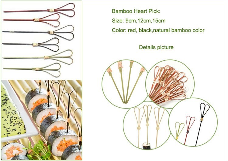 Twisted knotted colored natural bamboo skewers and toothpicks