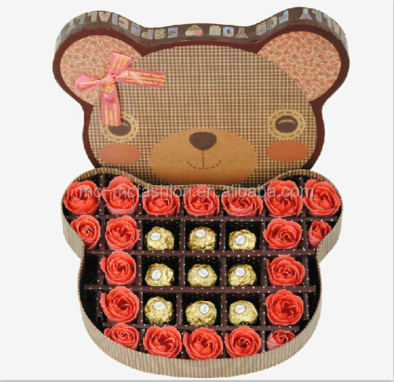 red soap rose artificial flowers with bear shaped gift box