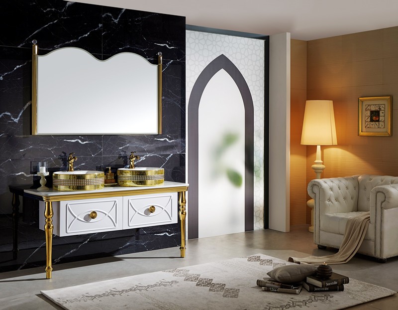 Luxury Saudi Arabic Style Vanity Double Sink Ceramic Wash Basin Vanity