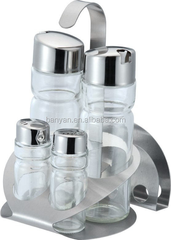 Wholesale 4pcs Glass Spice Jars With Metal Rack Condiment Set Buy