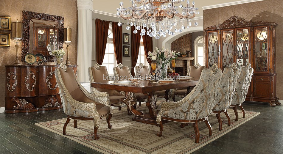 Luxurious Rococo Style Gold Leaf Solid Wood Hand Carved Dining Room