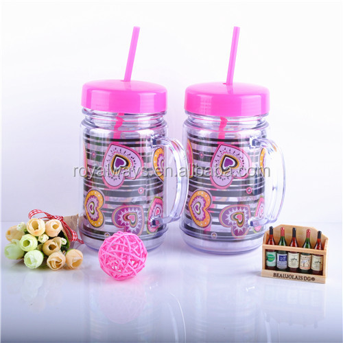 Primark Vendor Supply 20oz Plastic Insulated Mason Jar With Handle