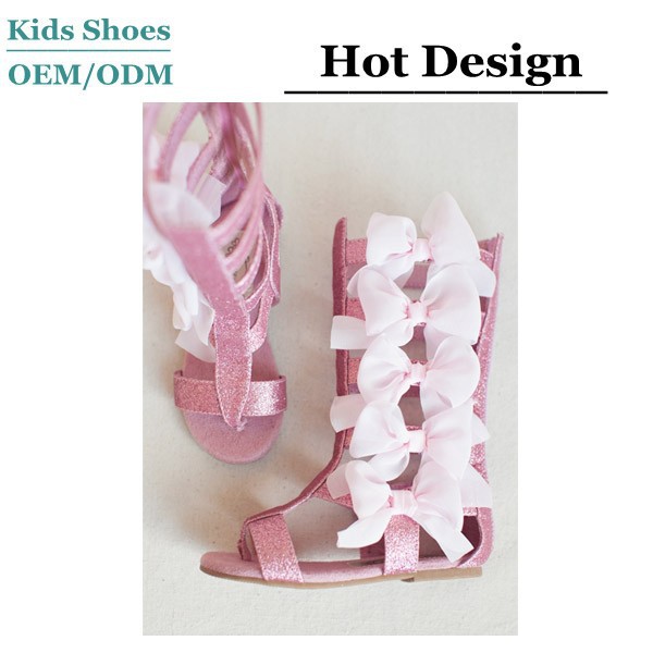 Knee High Sandals Gladiator Sandals Glitter Pink Bow - Buy Sandals ...