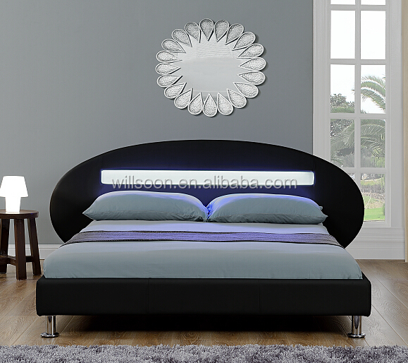 繊細なデザインの家具楕円形の見事なフェイクレザーソフトpuwsb110-1ledベッド仕入れ・メーカー・工場