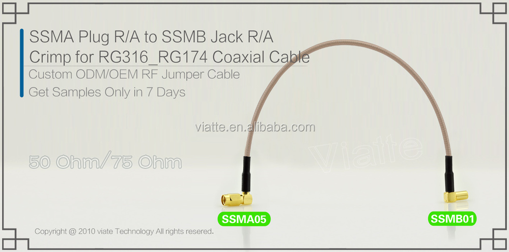 Ssmaプラグオスr/aへssmbメス圧着ジャックまたはrg174rg316用同軸ケーブルのコネクター仕入れ・メーカー・工場