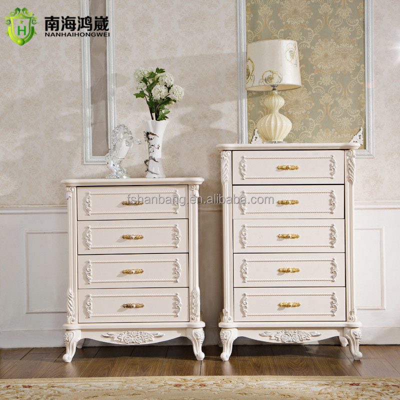 modern  white French Design Wooden dressing table cheval mirror with drawers and stool