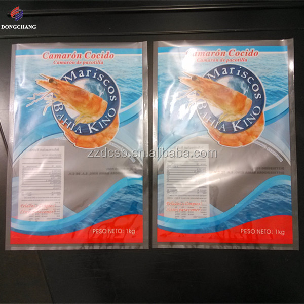 Three side seal PET and PE laminated plastic frozen shrimp packaging bag with clear window