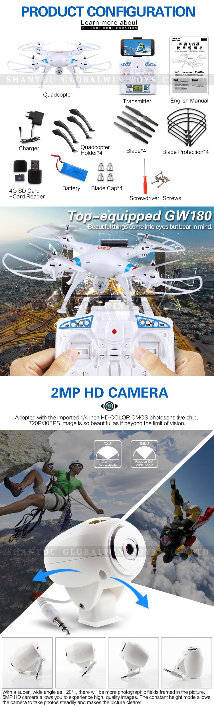 New arrived RC FPV Drone GW180HC/ GW180HW ,6 Gyro Stable Quadcopter with One Key Return and One Key Up & Down Function .jpg