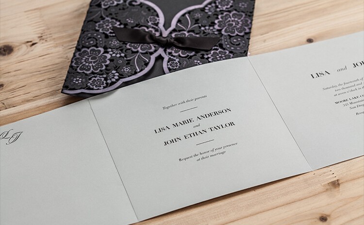 ブラックシルクネクタイレーザーカット結婚式招待状カード仕入れ・メーカー・工場