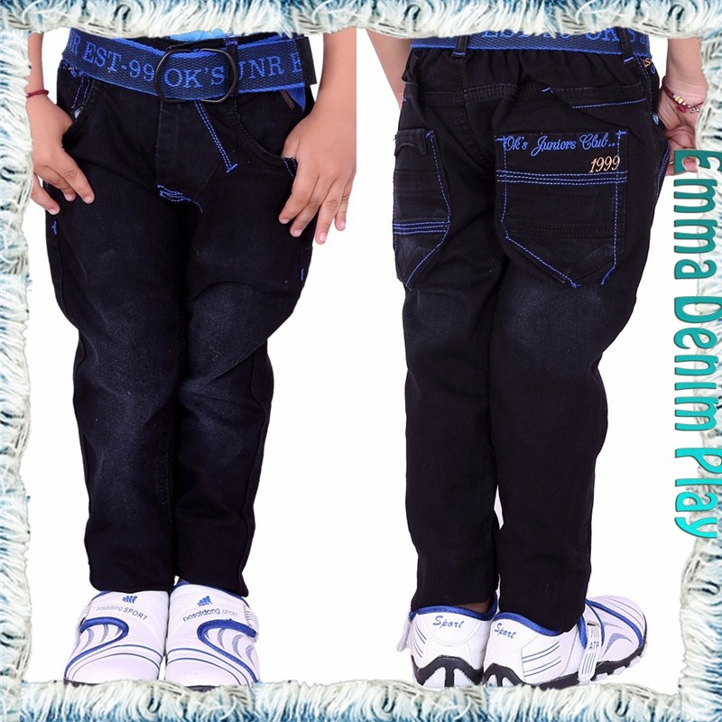 男の子ファッションデザイン刺繍ポケットストレート脚ブラックデニムジーンズ卸売仕入れ・メーカー・工場