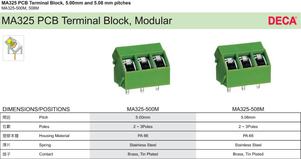 ユーロタイプの端子台、 ma325-500m/508m、 5.0ミリメートル5. 08ミリメートルピッチプリント基板用端子台仕入れ・メーカー・工場