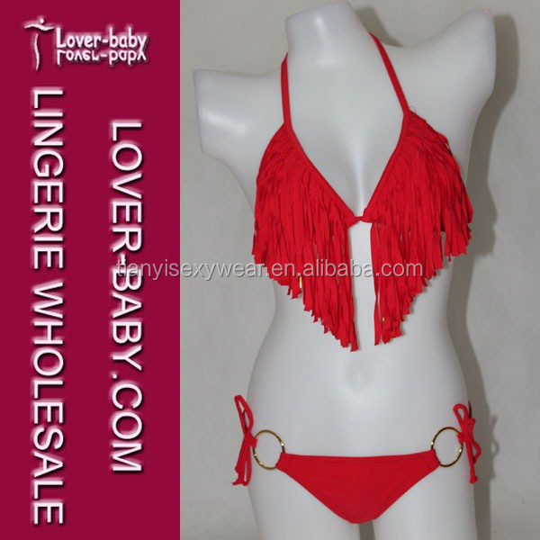 Generous Fringe Tassel 100%Nylon Sheer Teen Red Transparent Sexy Bikini Swimwear L3219-6 (1).JPG