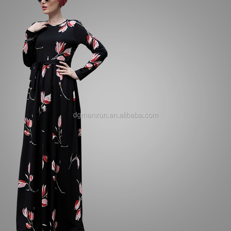 High Quality Simple Fancy Abaya For Women Dubai Printing Long Sleeve Maxi Dress Abaya Muslim Black Belt Kaftan Dress (3).jpg