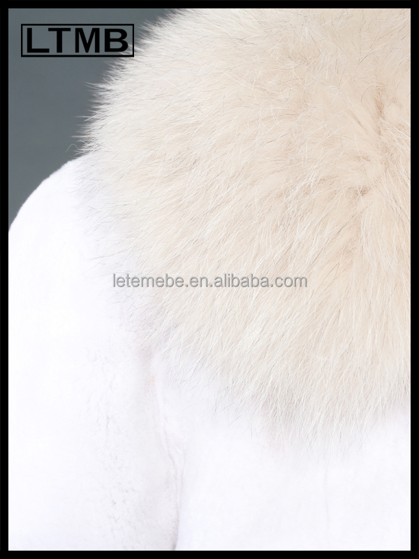 新しいファッション本ltmb2014年rexのウサギの毛皮のコート黒と白の横縞中旬- 長いデザインキツネの襟付き問屋・仕入れ・卸・卸売り