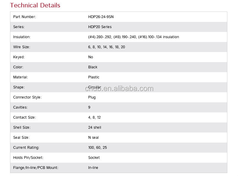 元米国te/ドイツコネクタシリーズhdp209極/9ピン/hdp26-24-9sn9極仕入れ・メーカー・工場