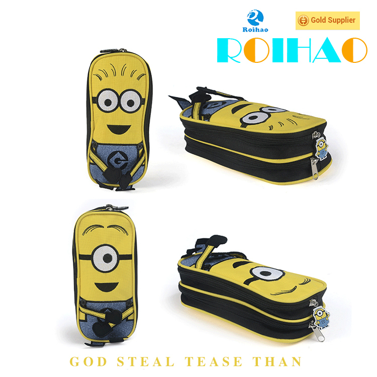 Roihao factory direct hot sale famous cartoon minions backpack with pencil bag