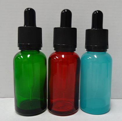 green, red, blue bottles