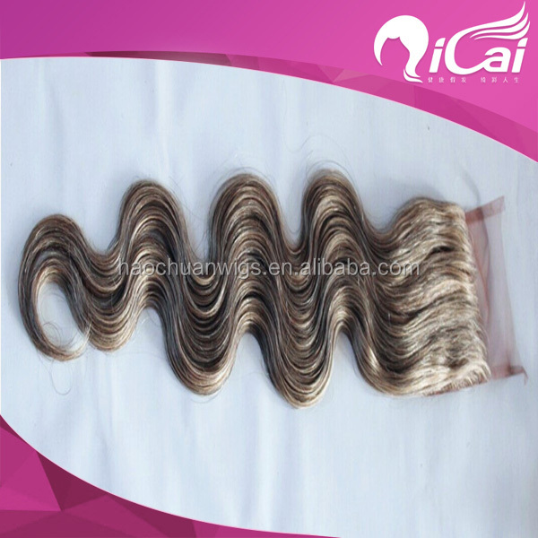 Qicai 7A100%生未処理ブラジルバージンレミーヘアエクステピアノ色bodywaveレース閉鎖 問屋・仕入れ・卸・卸売り