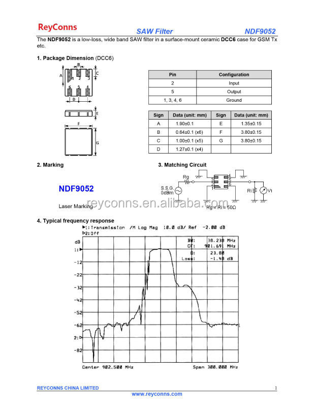 Reyconnsndf9052902.5用sawフィルタmhzのgsmは/tx仕入れ・メーカー・工場