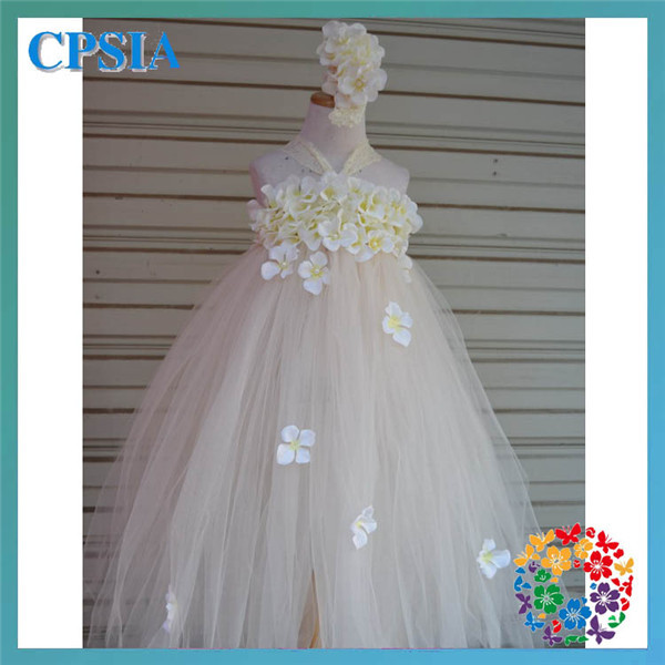 Cute Baby Girls Flowers Collar Wedding Dress Elegant White Chiffon