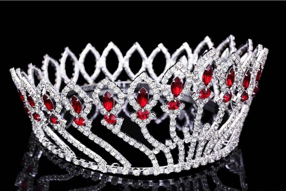 Full Crown Red Rhinestone Crystal Pageant Tiaraprom King Crown With Red Crystalwedding Crown