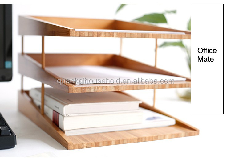 Bamboo 3 Layer Desk Organizer Desktop File Organizer Filing Rack