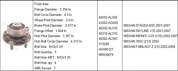 40202-AL56C 40202-AL500 513268 BR930679日産スカイライン350Z用前輪ハブユニットベアリング|  Alibaba.com