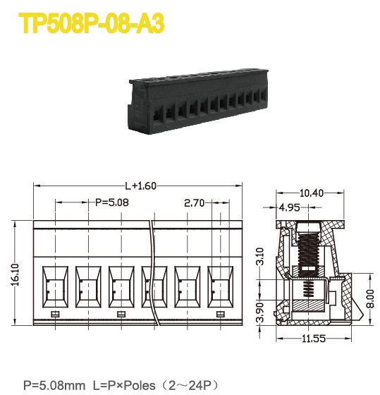 電子5. 08ミリメートルピッチ端子台300v18a2-24pプラグイン可能なターミナルブロック仕入れ・メーカー・工場