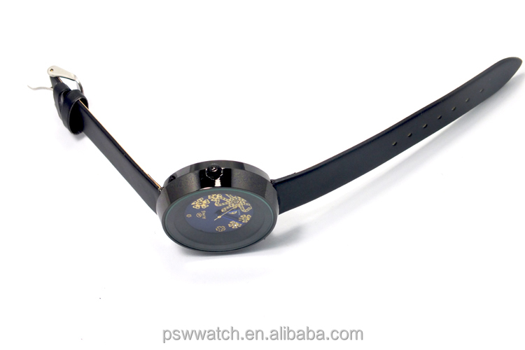 unique design black geneva flower watch lady fashion watch lady leather watch