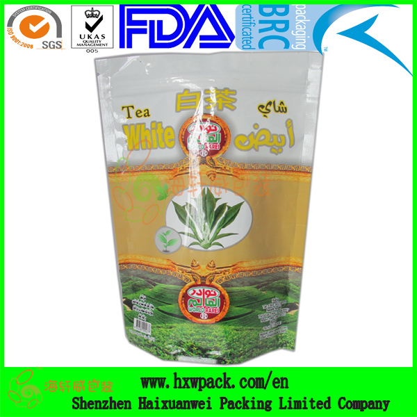 FDA tea packaging stand up tea bag with zipper