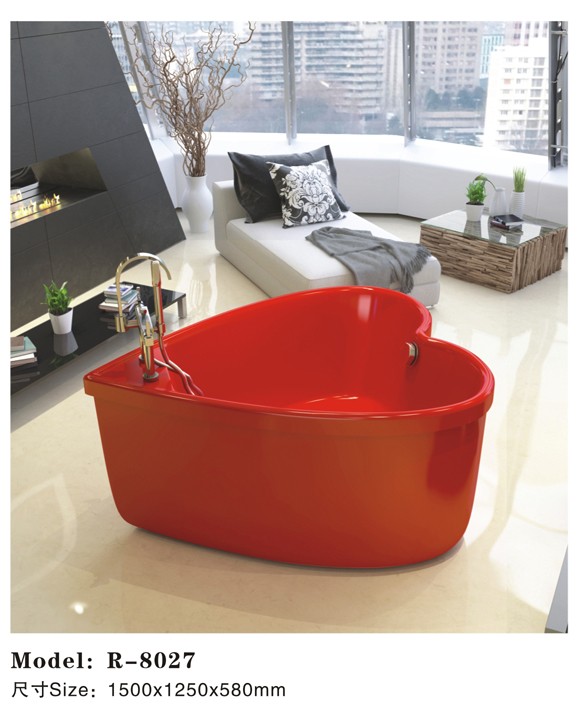 Romantic One-piece Freestanding Red Color Heart Shaped Bathtub - Buy