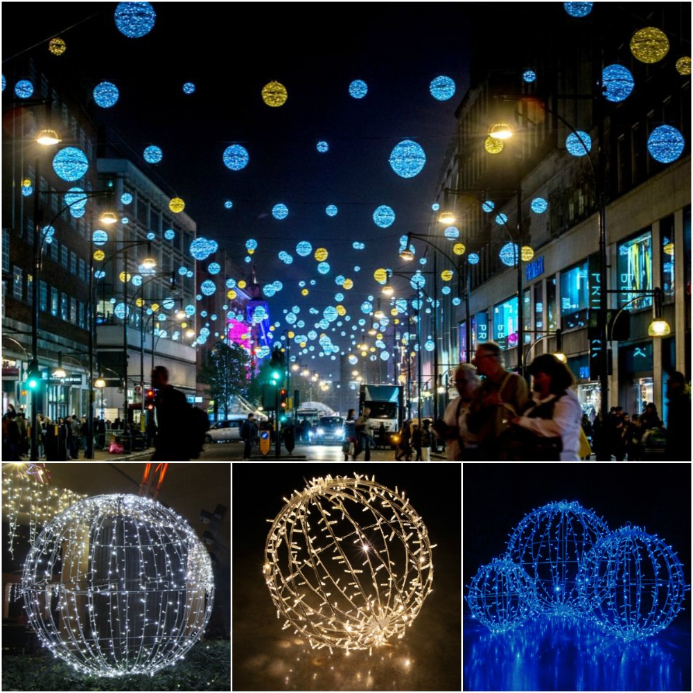 Lumières de sphère de Noël en Plein air | Sphères éclairées Pliables 3D -  Boules de noël éclairées à Piles, Cadre Pliable en Acier Inoxydable, pour