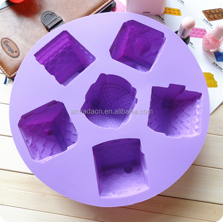 AI-I109 Multi-function eco-friendly house shaped silicone lace molds for cake decorating