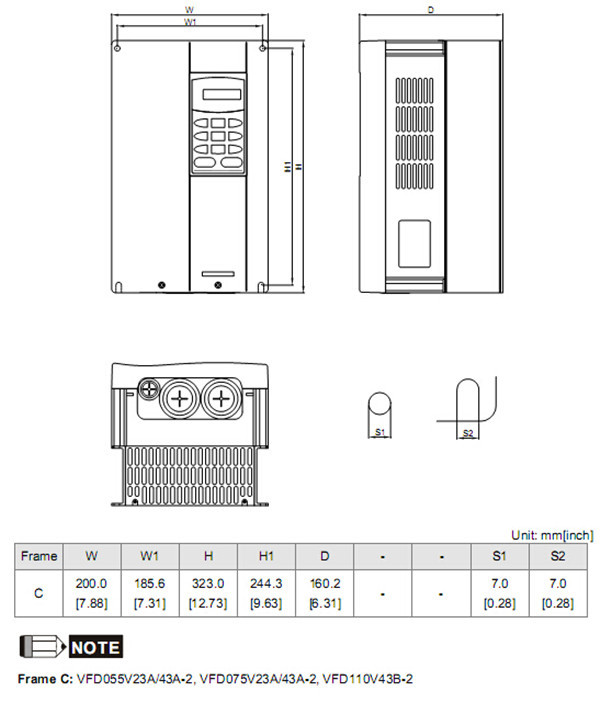 VFD055V23A-2 Dimensions