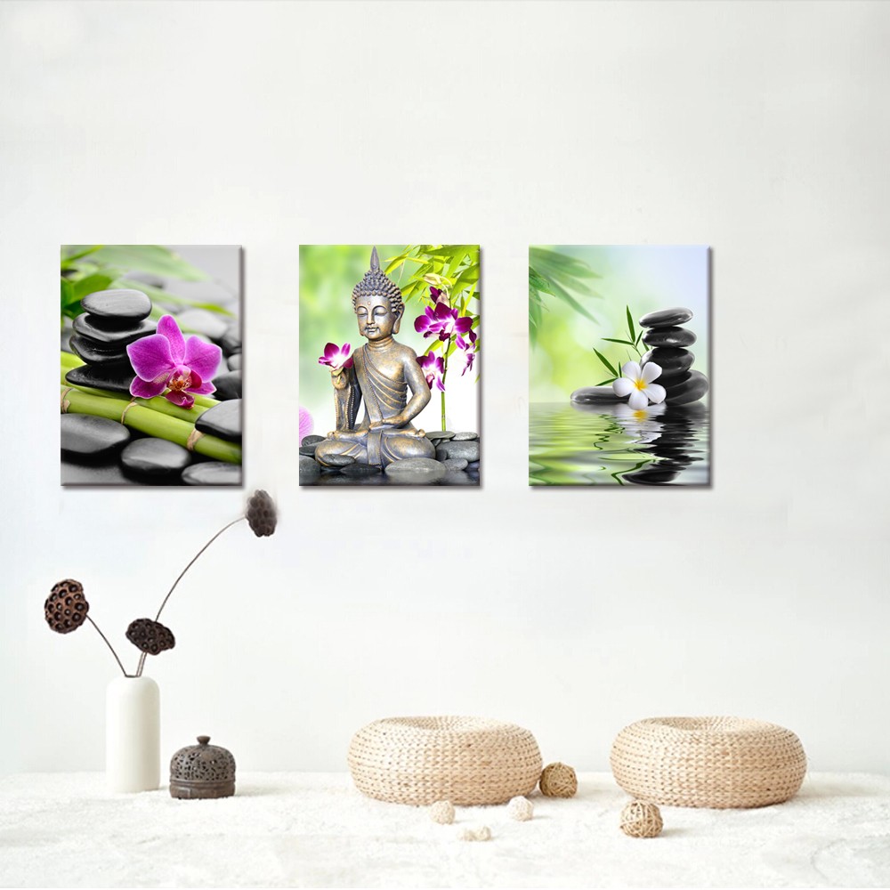 Boeddha canvas muur zen stone orchidee bloem schilderij foto ...