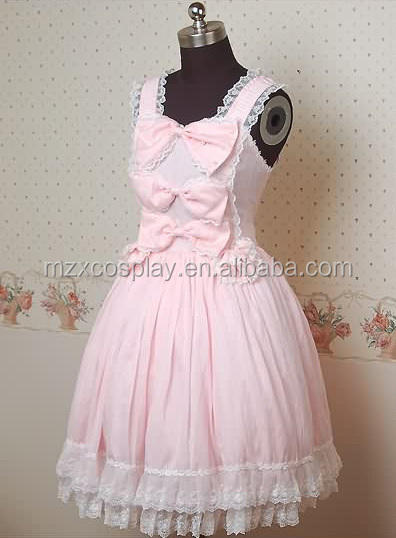 熱い販売のピンクかわいいファルバラ弓ノースリーブロリータワンピースパジャマハロウィンパーティの衣装クリスマス美しさのためのロングドレス問屋・仕入れ・卸・卸売り