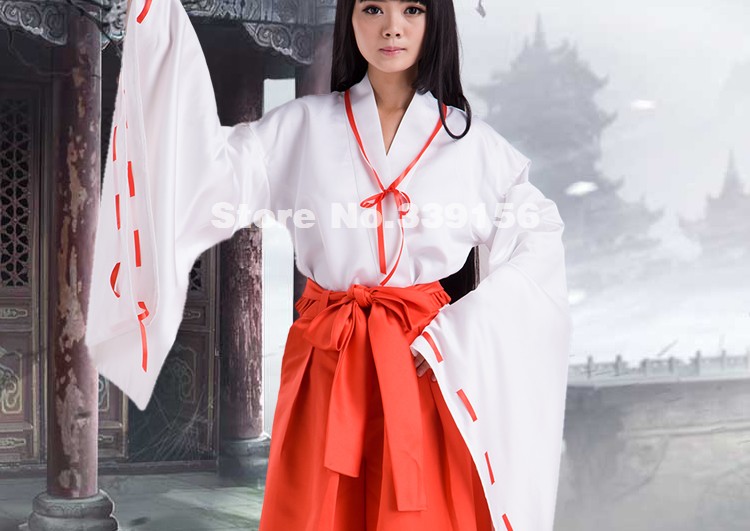Hot Sale Japanese Anime Inuyasha Kikyou cosplay Kimono White And Red Miko C...