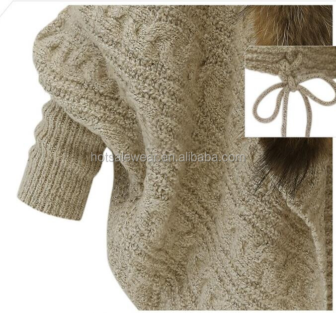 2016新しい冬の女性緩い毛皮の襟セーター バット ウィ ング スリーブ ニット カーディガン コート仕入れ・メーカー・工場