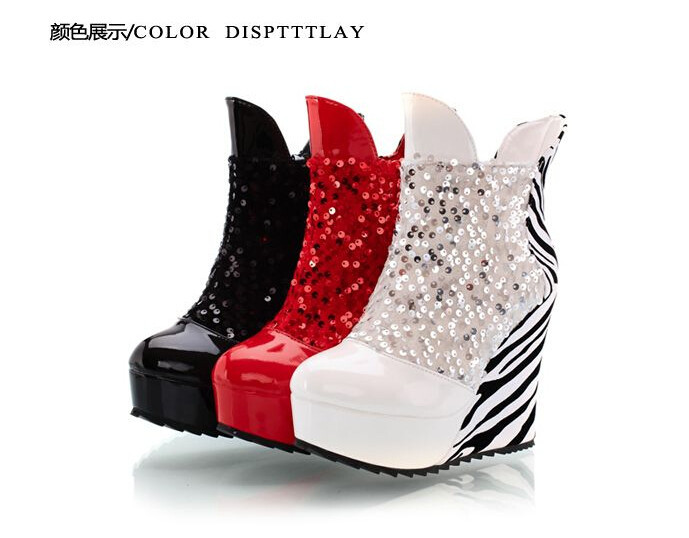 New Height Increasing Inside Warm High Heel Boots Sexy Zebra-stripe