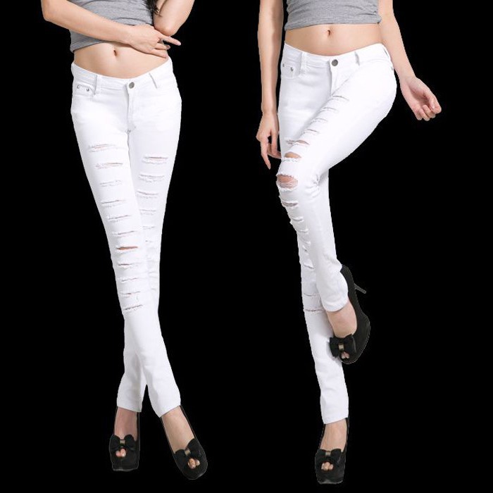 2014 Hot Fashion LadiesFemale Cotton Denim Ripped Punk Cut-out Women Black White Sexy Skinny pants Jeans Trousers WNJ002. (15)