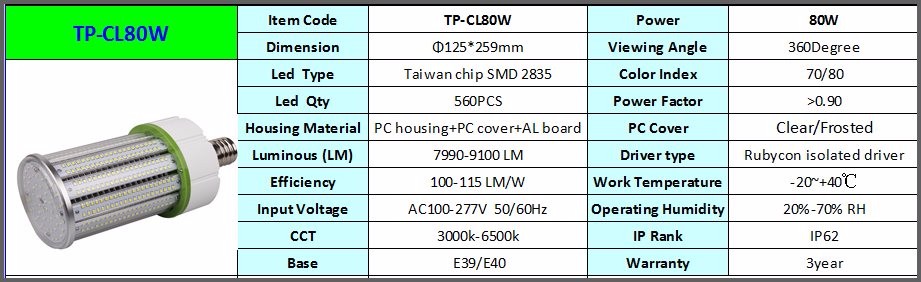 CE RoHs E39/E40 IP62 bulb LED corn lamp 150w 4100K replace 400w FCL lamp