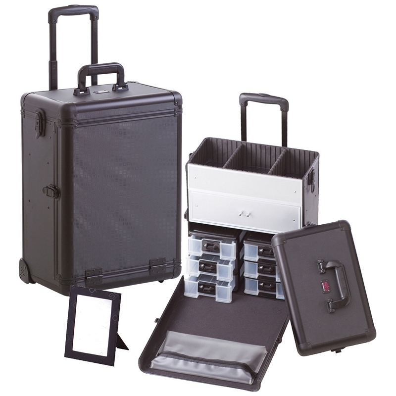 Black Rolling Makeup Cosmetic Train Case Beauty Organizer Trolley