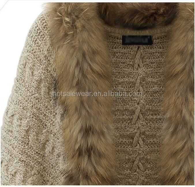 2016新しい冬の女性緩い毛皮の襟セーター バット ウィ ング スリーブ ニット カーディガン コート仕入れ・メーカー・工場
