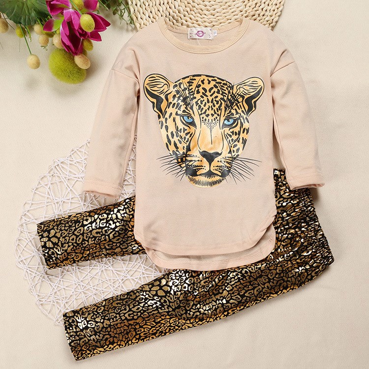 ヒョウプリント子供ドレスセット卸売女の子服仕入れ・メーカー・工場